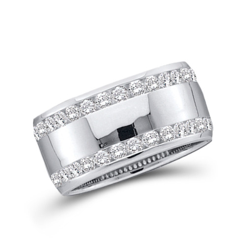 14kt White Gold Womens Round Channel-set Diamond Double Row Wedding Band 1/2 Cttw Style 40744