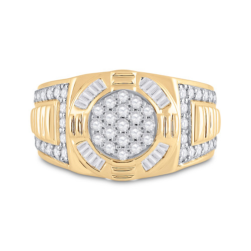 10kt Yellow Gold Mens Round Diamond Fashion Cluster Ring 1.00 Cttw Style 148772
