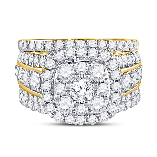 14kt Yellow Gold Womens Round Diamond Bridal Wedding Engagement Ring Band Set 3.00 Cttw Style 130186