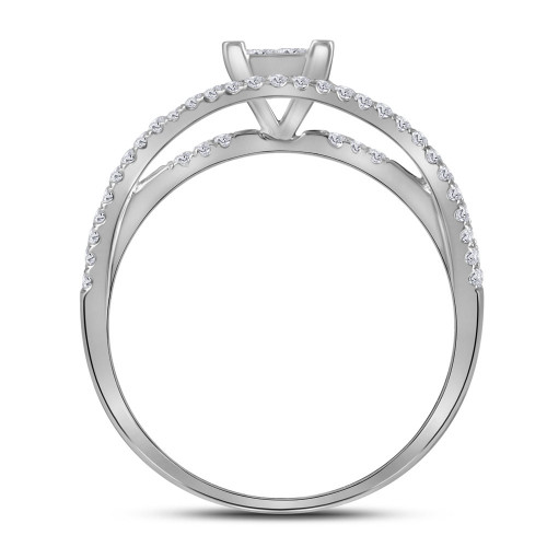 10kt White Gold Womens Princess Diamond Elevated Bridal Wedding Engagement Ring Band Set 1.00 Cttw