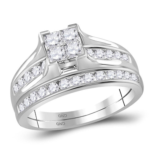 14kt White Gold Womens Princess Diamond Bridal Wedding Engagement Ring Band Set 1.00 Cttw - Size 6