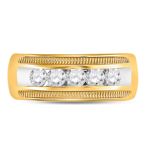 14kt Yellow Gold Mens Round Diamond Single Row Textured Wedding Band Ring 1.00 Cttw