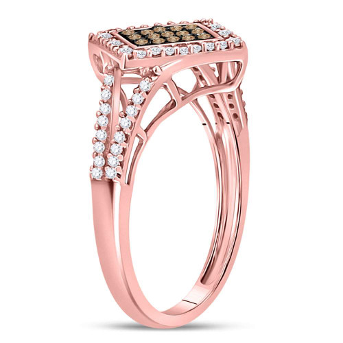 10kt Rose Gold Womens Round Red Color Enhanced Diamond Square Fashion Ring 1/3 Cttw