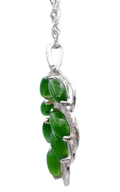 Image of Sterling Silver & Canadian Nephrite Jade Leaf Pendant w/ CZs on 18" Chain