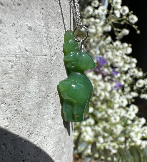 Natural Untreated 18 inch Sterling Silver Chain Necklace with 30mm Canadian Nephrite Jade Deer Pendant
