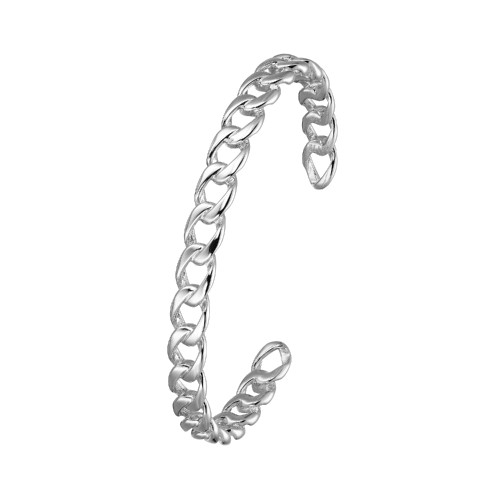 ELLE Jewelry - "Ovation Collection" 6.5" Rhodium-plated Sterling Silver 6mm Link Design Cuff Bracelet