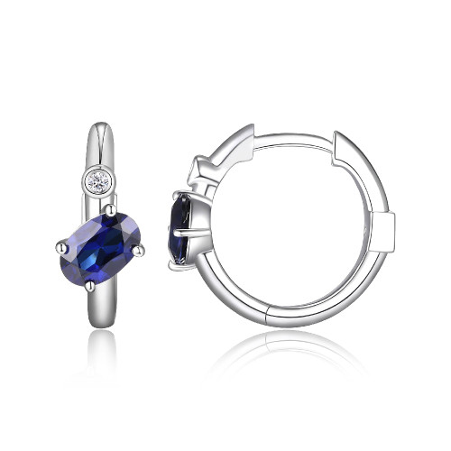 ELLE Jewelry - Rhodium-plated Sterling Silver 15mm Hoop Earrings w/ Lab Created Sapphire & Lab Grown Diamond Accent