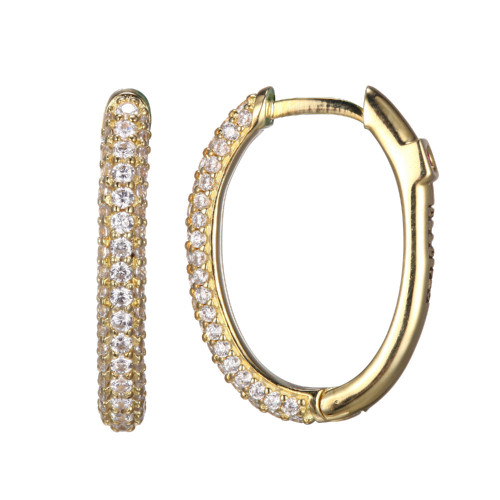 ELLE Jewelry - "Stardust Collection" 15mm x 20mm Gold-plated Sterling Silver CZ Oval Hoop Earrings
