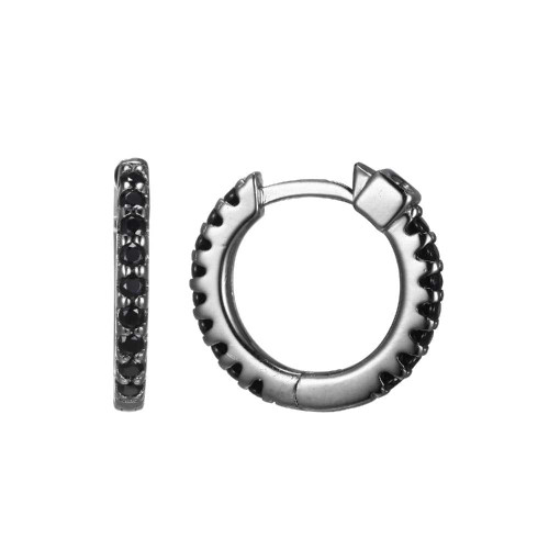 Image of ELLE Jewelry - "Stardust Collection" 15mm Ruthenium-plated Sterling Silver Hoop Earrings w/ Black Spinel