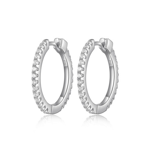 ELLE Jewelry - Stardust Collection 20mm Rhodium-plated Sterling Silver CZ Hoop Earrings