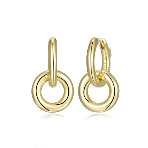 ELLE Jewelry - "Simpatico Collection" Gold-plated Sterling Silver 16mm Hoop Earrings w/ 12mm Circle Drop