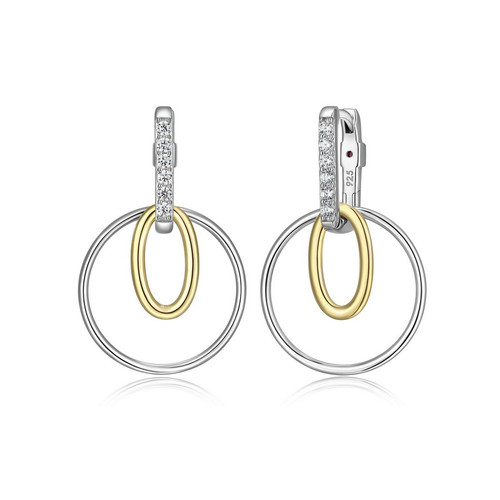 ELLE Jewelry - Circadia Collection Rhodium- & Gold-plated Sterling Silver CZ Square Hoop Earrings w/ Double Circle Drop
