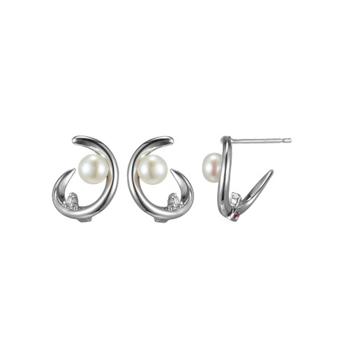 ELLE Jewelry - "Satellite Collection" Rhodium-plated Sterling Silver Earrings w/ Genuine Cultured Freshwater Pearl & Moissanite