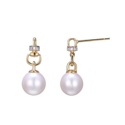 Charles Garnier Gold-plated Sterling Silver Drop Earrings w/ 8-8.5mm Cultured Freshwater Pearls & CZ