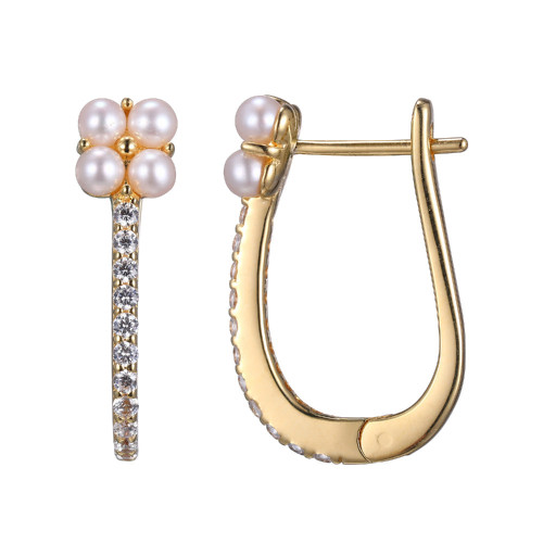 Charles Garnier Gold-plated Sterling Silver CZ Hoop Earrings w/ Cultured Freshwater Pearls