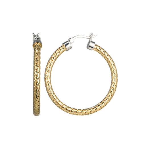 Charles Garnier 35mm Gold- & Rhodium-plated Sterling Silver 3mm Mesh Hoop Earrings