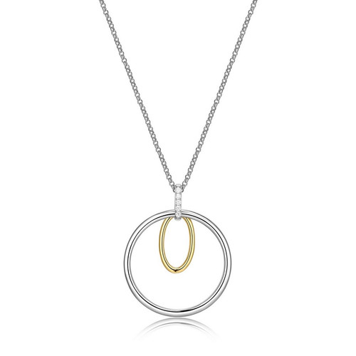 ELLE Jewelry - Circadia Collection Rhodium & Gold-plated Sterling Silver 28 inch+2 inch Rolo Chain Necklace w/ Circle Drop Pendant & CZs