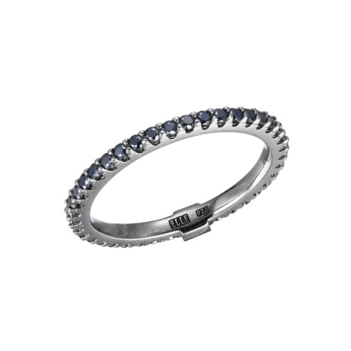 ELLE Jewelry - "Stardust Collection" Rhodium-plated Sterling SIlver Stacklable Ring w/ Genuine Black Spinel