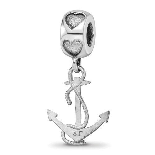 Sterling Silver Rhodium-plated LogoArt Delta Gamma Anchor on Heart Bead Charm