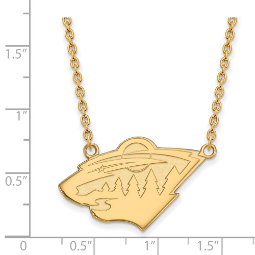 14k Yellow Gold NHL LogoArt Minnesota Wild Large Pendant 18 inch Necklace