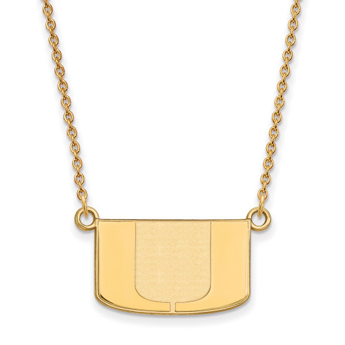 14k Yellow Gold LogoArt University of Miami Florida Letter U Small Pendant 18 inch Necklace