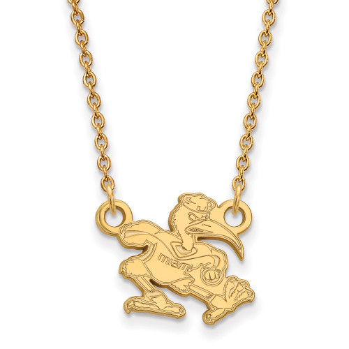 Sterling Silver Gold-plated LogoArt University of Miami Florida Sebastian Small Pendant 18 inch Necklace