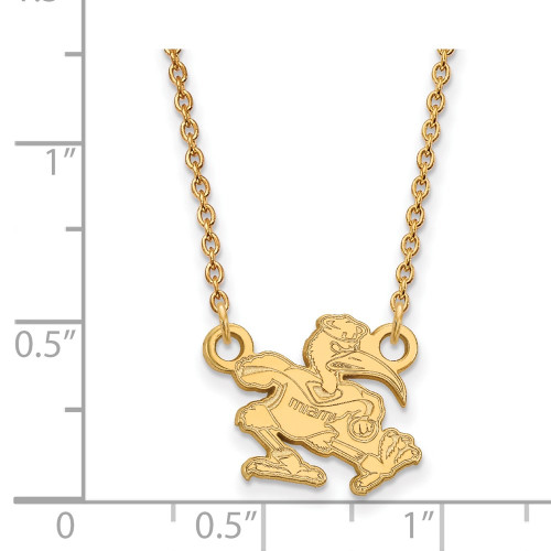 10k Yellow Gold LogoArt University of Miami Florida Sebastian Small Pendant 18 inch Necklace