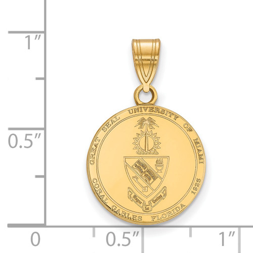 Sterling Silver Gold-plated LogoArt University of Miami Florida Medium Crest Pendant