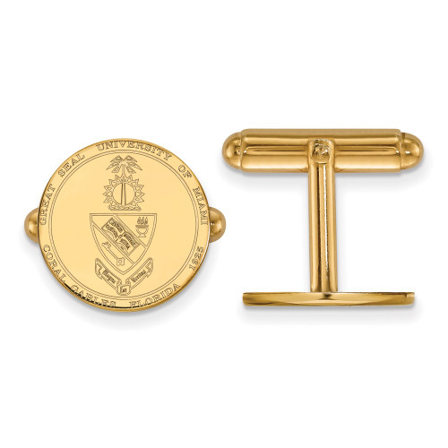 14k Yellow Gold LogoArt University of Miami Florida Crest Cuff Links