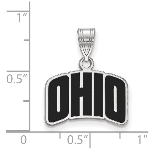 Sterling Silver Rhodium-plated LogoArt Ohio University Small Enameled Pendant