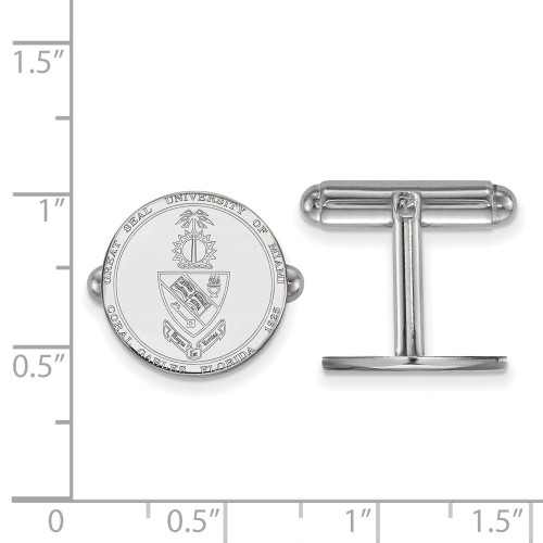 Sterling Silver Rhodium-plated LogoArt University of Miami Florida Crest Cuff Links