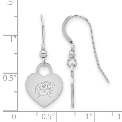 Image of Sterling Silver Rhodium-plated NHL LogoArt Columbus Blue Jackets Heart Dangle Earrings