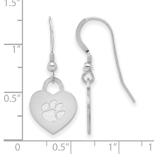 Sterling Silver Rhodium-plated LogoArt Clemson University Heart Dangle Earrings
