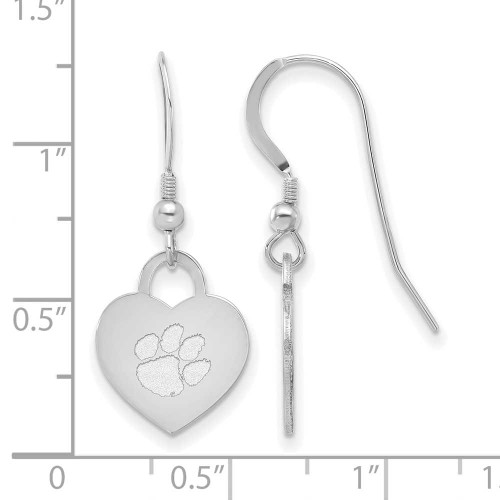 Image of Sterling Silver Rhodium-plated LogoArt Clemson University Heart Dangle Earrings