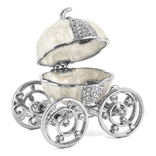 Luxury Giftware Pewter Bejeweled Crystals Silver-tone Enameled EVER AFTER Pumpkin Coach w/Ring Pad Trinket Box with Matching 18 Inch Necklace (Gifts)