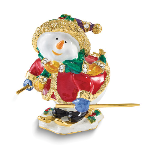 Luxury Giftware Bejeweled SNOWFALL Snowman Skiing Trinket Box with Matching 18 inch Necklace (Gifts)