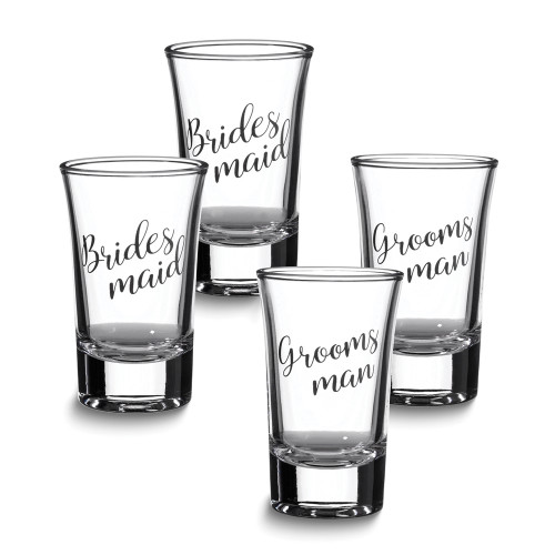 Lillian Rose Set of 2 BRIDESMAID and 2 GROOMSMAN Shot Glasses (Gifts)