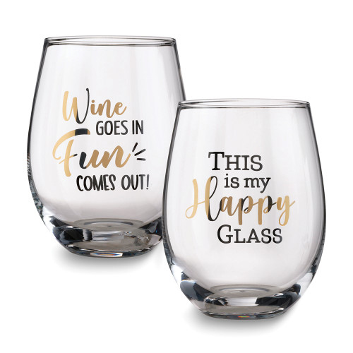 Lillian Rose Fun Set of 2 Stemless Wine Glasses with Assorted Sayings (Gifts)