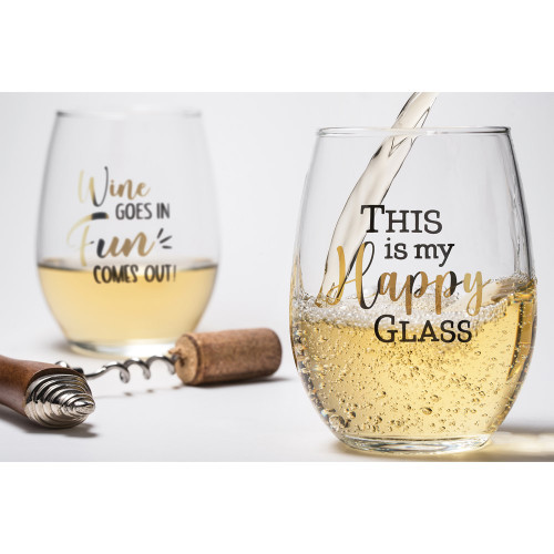 Lillian Rose Fun Set of 2 Stemless Wine Glasses with Assorted Sayings (Gifts)