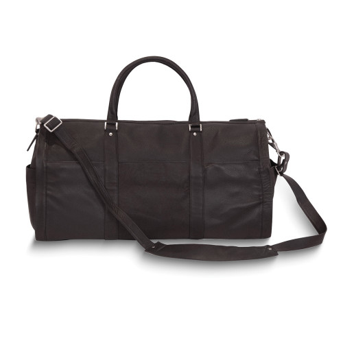 Black Leather Zippered Duffle with Detachable Shoulder Strap (Gifts)