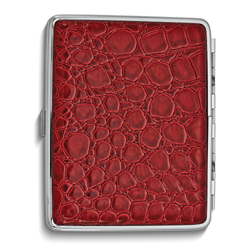 Red Faux Croco Leather Covered (Holds 20-100mm) Silver-tone Cigarette / Card Case (Gifts)
