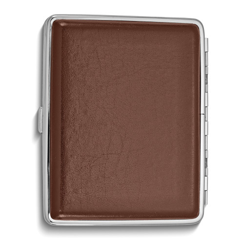 Brown Leather Covered (Holds 20-100mm) Silver-tone Cigarette / Card Case (Gifts)
