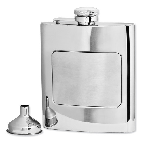 Rebel Steel Polished and Brushed Stainless Steel 8 ounce Hip Flask with Funnel GP2773 (Gifts)