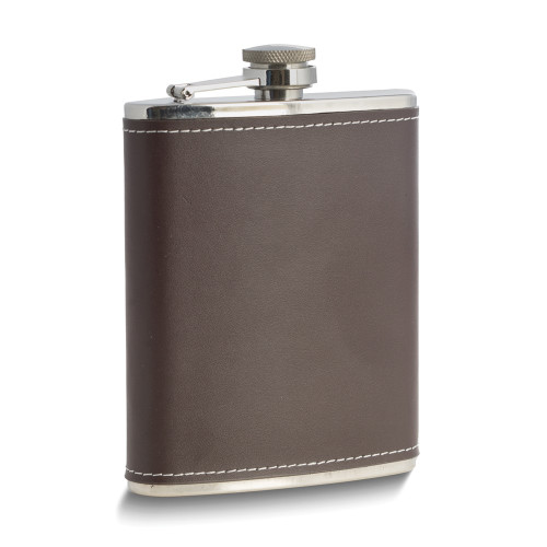 Stainless Steel Brown Leather 6oz Flask (Gifts)