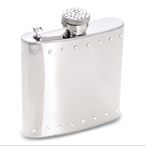 6 ounce Stainless Steel Crystal Accent Polished Flask (Gifts)