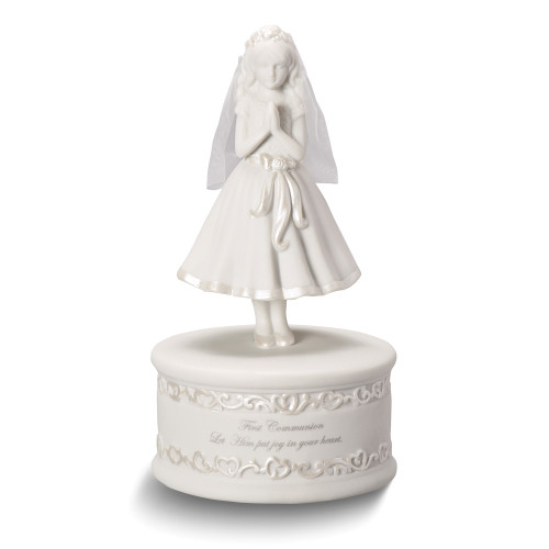 First Communion Porcelain Girl Musical (Plays The Lords Prayer) Wind Up Figurine (Gifts)