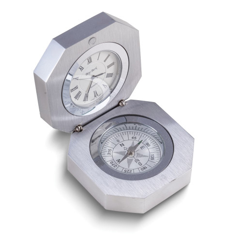 Stainless Steel Hinged Compass with Clock (Gifts)