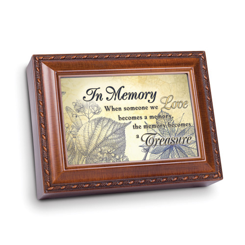 IN MEMORY Sentiment Bereavement Woodgrain Resin Music Box (Plays Wind Beneath My Wings) (Gifts)