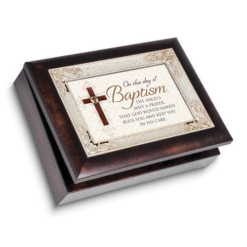 BAPTISM Italian Style Woodgrain Resin Music Box (Plays How Great Thou Art) (Gifts)