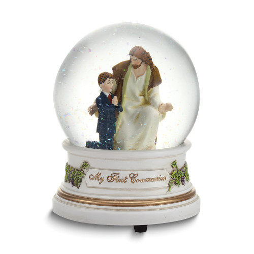 Glitterdome Musical MY FIRST COMMUNION Boy with Jesus (Plays The Lords Prayer) (Gifts)